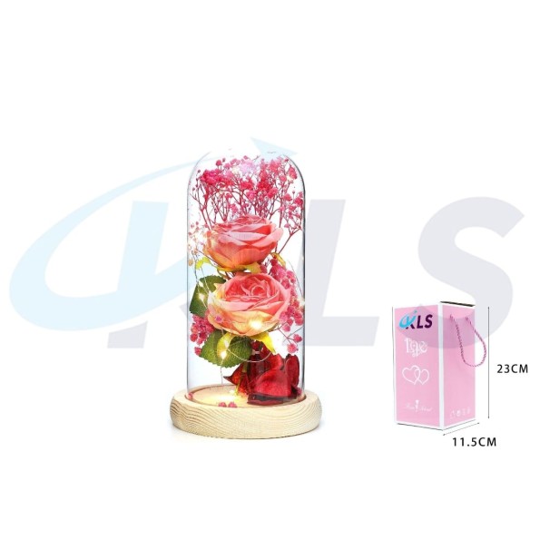 CUPULA LED DOS ROSAS ROSAS FLOR SECA 23CM