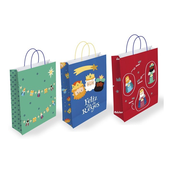 BOLSA PAPEL REYES MAGOS L FOIL CON TARJETA COLGANTE 40X32X14CM