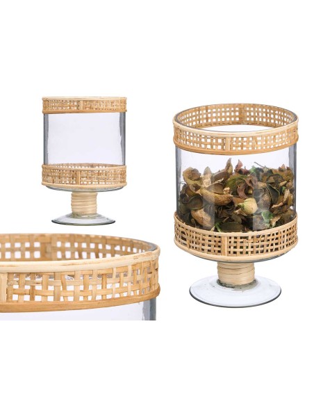 PORTAVELA COPA CILINDRICA VIDRIO RATTAN