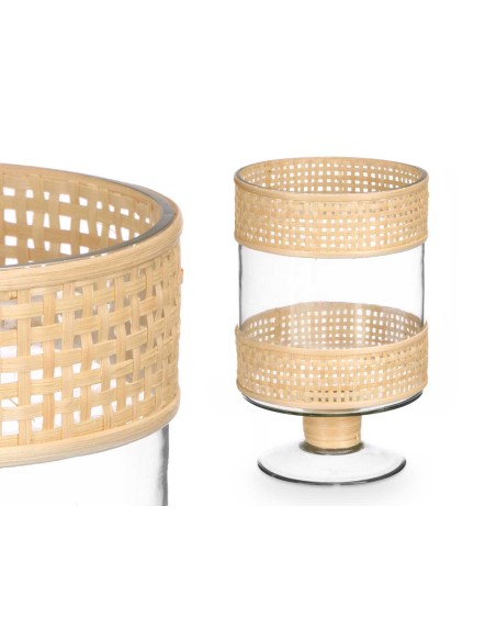 PORTAVELA COPA CILINDRICA VIDRIO RATTAN
