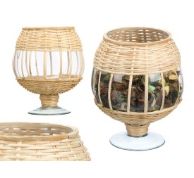 PORTAVELA COPA VIDRIO RATTAN