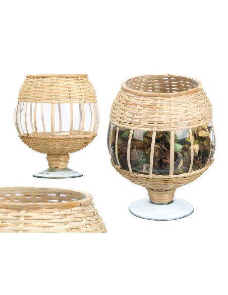 PORTAVELA COPA VIDRIO RATTAN