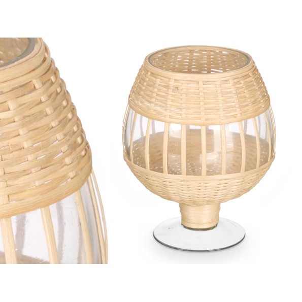PORTAVELA COPA VIDRIO RATTAN