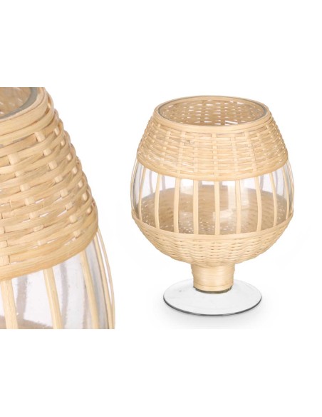 PORTAVELA COPA VIDRIO RATTAN