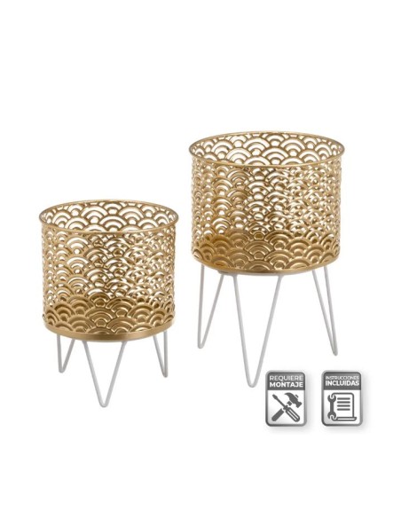 S/2 MACETEROS METAL ORO-BLANCO 21 X 21 X 30 CM (806443)