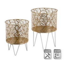 S/2 MACETEROS METAL ORO-BLANCO 21 X 21 X 30 CM (806442)