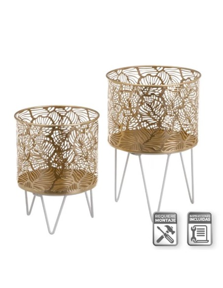 S/2 MACETEROS METAL ORO-BLANCO 21 X 21 X 30 CM (806442)