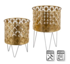 S/2 MACETEROS METAL ORO-BLANCO 21 X 21 X 30 CM (806444)