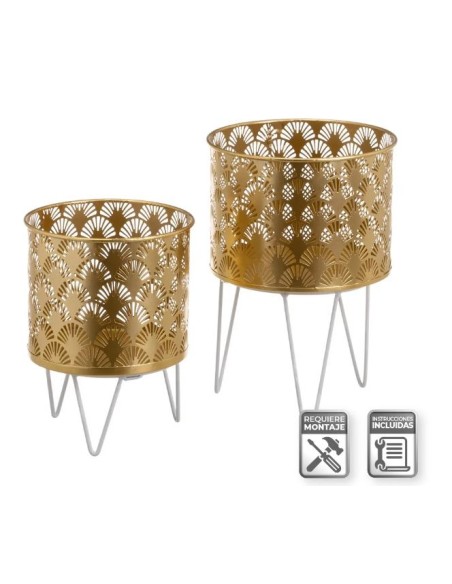 S/2 MACETEROS METAL ORO-BLANCO 21 X 21 X 30 CM (806444)