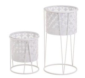 S/2 MACETEROS METAL BLANCO 22 X 22 X 40 CM (806447)