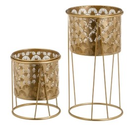 S/2 MACETEROS METAL ORO 22 X 22 X 40 CM (806441)