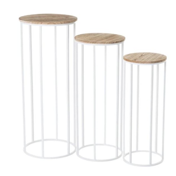 S/3 MESA MADERA-METAL BLANCO 31 X 31 X 81 CM