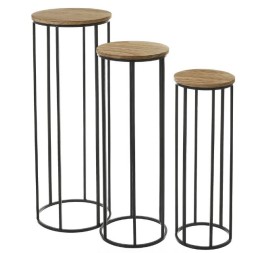 S/3 MESA MADERA-METAL NEGRO 31 X 31 X 81 CM