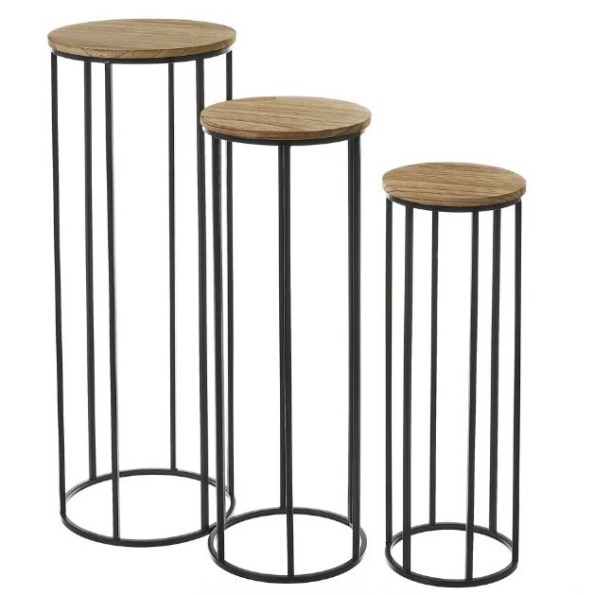 S/3 MESA MADERA-METAL NEGRO 31 X 31 X 81 CM