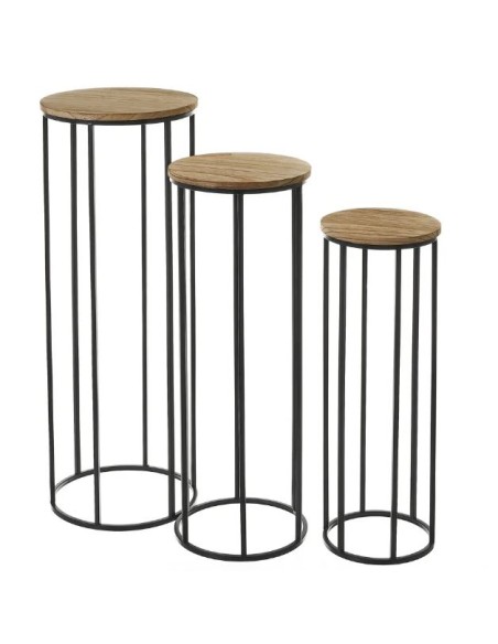 S/3 MESA MADERA-METAL NEGRO 31 X 31 X 81 CM