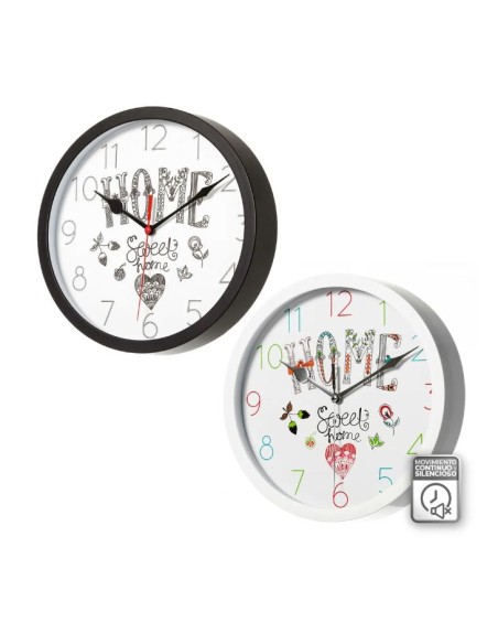 RELOJ PARED 2/C "HOME" PP 25 X 25 X 4 CM