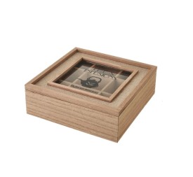 CAJA 9 COMPARTIMENTOS MDF-PINO-CRISTAL 24 X 24 X 8 CM