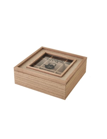 CAJA 9 COMPARTIMENTOS MDF-PINO-CRISTAL 24 X 24 X 8 CM