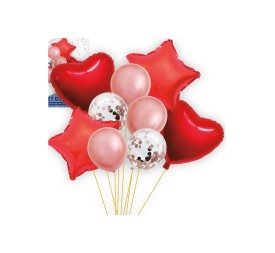 SET GLOBOS 9 PIEZAS CORAZONES ROJOS PQ.12 C/144U