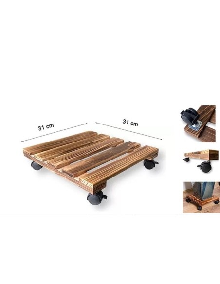 PORTA MACETA CON RUEDAS  MADERA 31*31cm