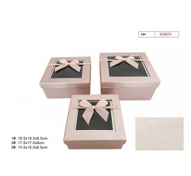 SET 3 CAJAS DE REGALO LAZO ROSA  19.5X19.5X9.5CM