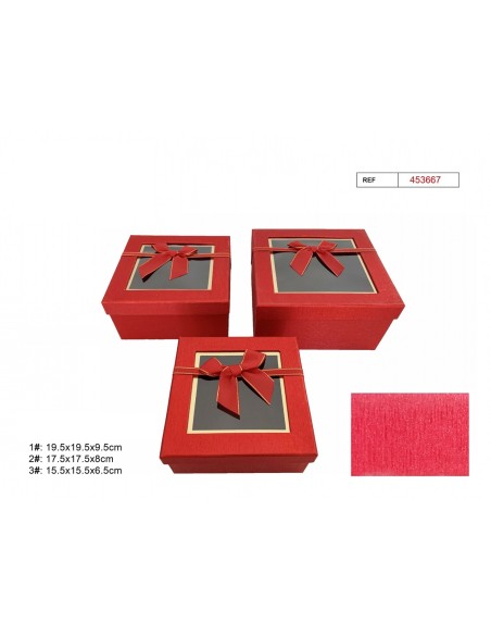 SET 3 CAJAS DE REGALO LAZO  19.5X19.5X9.5CM