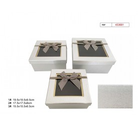 SET 3 CAJAS DE REGALO LAZO GRIS  19.5X19.5X9.5CM