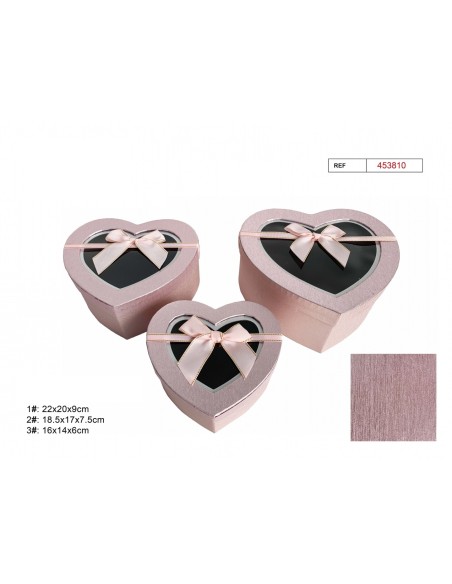 SET 3 CAJAS REGALO LAZO ROSA  22X20X9CM