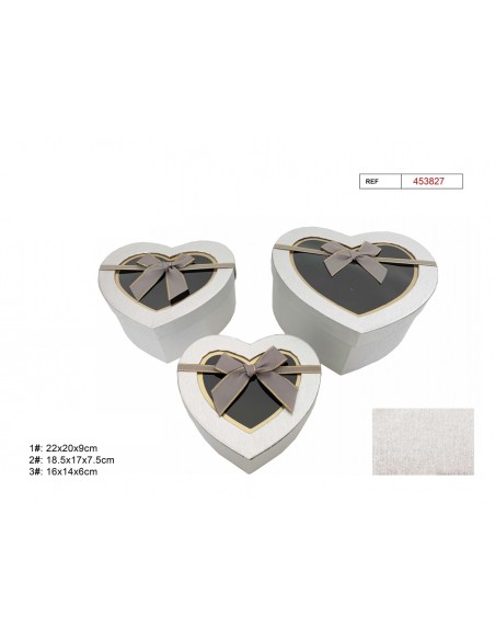 SET 3 CAJAS DE REGALO LAZO GRIS  22X20X9CM