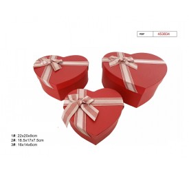 SET 3 CAJAS DE REGALO CORAZON ROJO 22X20X9CM