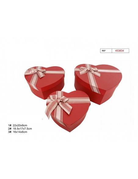 SET 3 CAJAS DE REGALO CORAZON ROJO 22X20X9CM