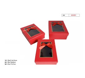 SET 3 CAJAS REGALO ALARGADAS ROJO  29X21X9.5CM