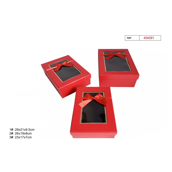 SET 3 CAJAS REGALO ALARGADAS ROJO  29X21X9.5CM