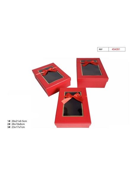 SET 3 CAJAS REGALO ALARGADAS ROJO  29X21X9.5CM