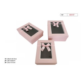 SET 3 CAJAS DE REGALO ALARGADO ROSA  29X21X9.5CM