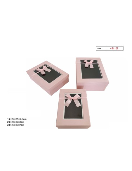 SET 3 CAJAS DE REGALO ALARGADO ROSA  29X21X9.5CM