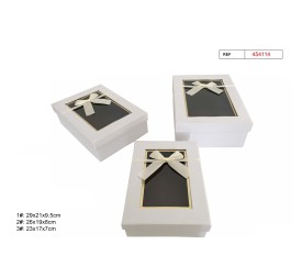 SET 3 CAJAS DE REGALO ALARGADA BLANCA 29X21X9.5CM