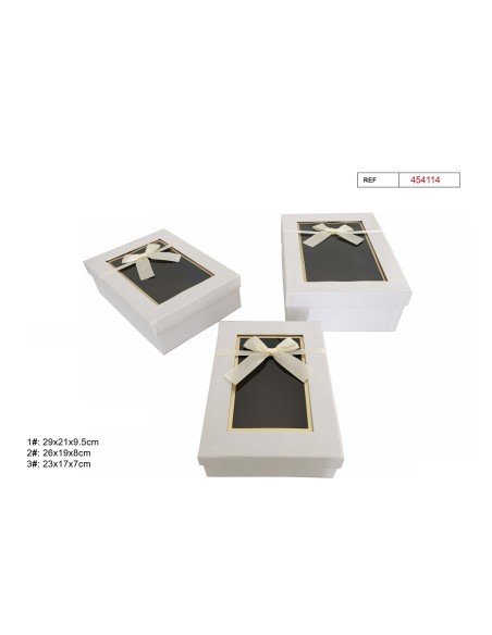 SET 3 CAJAS DE REGALO ALARGADA BLANCA 29X21X9.5CM