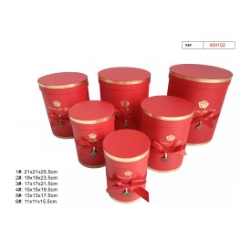 SET 6 CAJAS REGALO  REDONDAS ROJAS 21X21X25.5CM