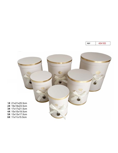 SET 6 CAJAS REGALO REDONDAS BLANCAS 21X21X25.5CM