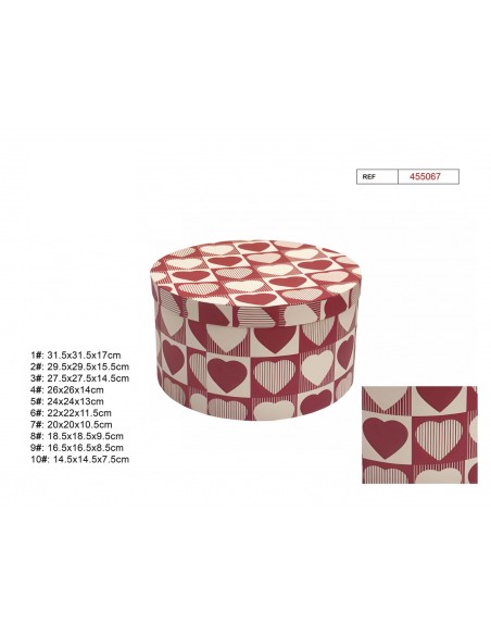 SET 10 CAJAS REGALO REDONDA CORAZONES 31.5X31.5X17CM