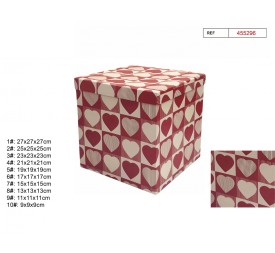 SET 10 CAJAS REGALO CUADRADA CORAZONES 27X27X27CM
