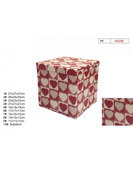 SET 10 CAJAS REGALO CUADRADA CORAZONES 27X27X27CM
