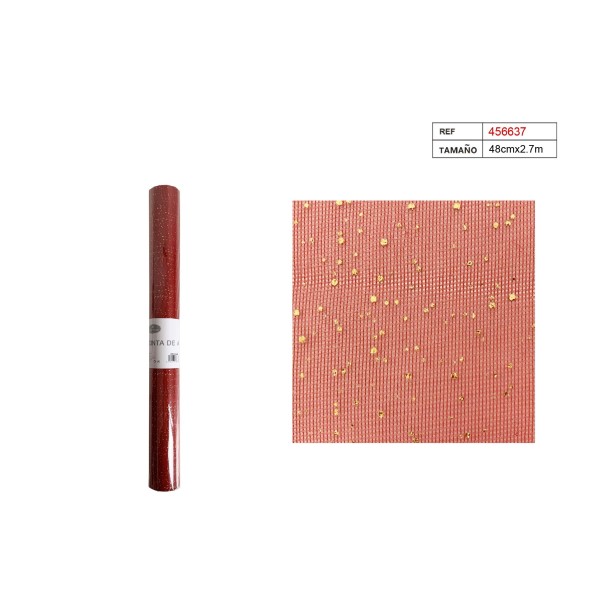 CINTA DE ADORNO ROJO BRILLO ORO 48CMX2.7M