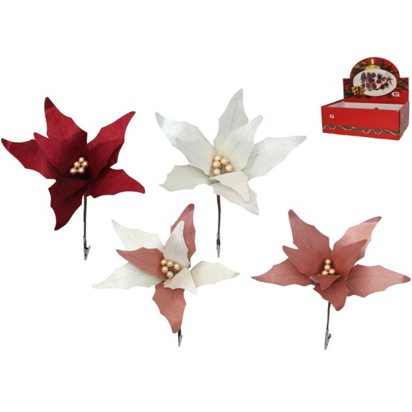 FLOR NAVIDAD CON CLIP 4 COLORES SURT 32 CM