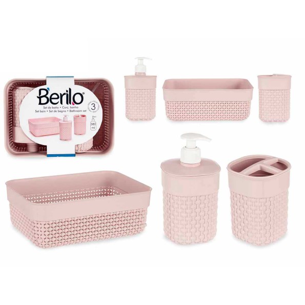 SET 3 PZS BAÑO ROSA PALO PLASTICO