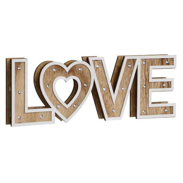 DECORACION LUMINOSA LED MDF 40X4X14,5 LOVE NATURAL