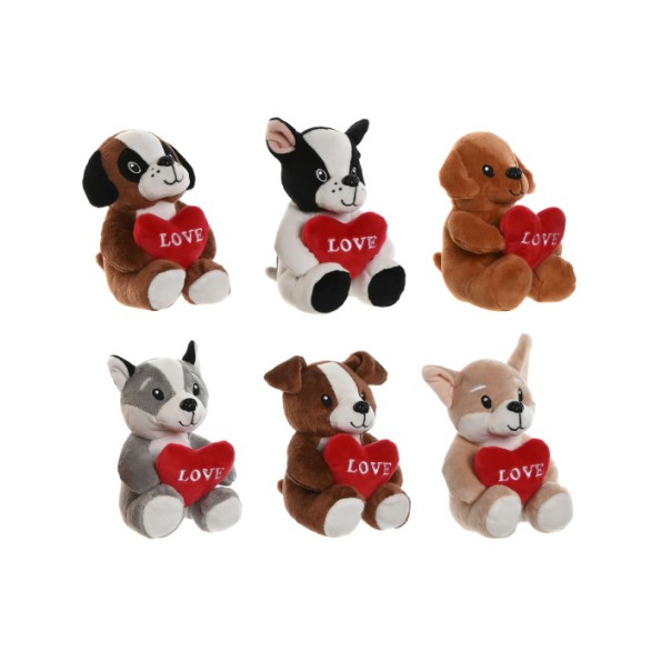 PELUCHE POLIESTER 10X8X14 PERRO CORAZON 6 SURT.