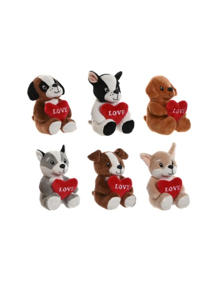 PELUCHE POLIESTER 10X8X14 PERRO CORAZON 6 SURT.