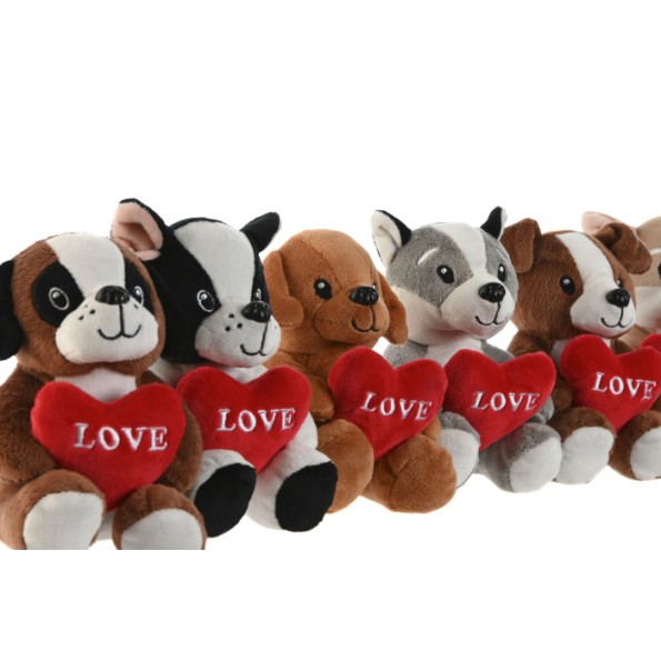 PELUCHE POLIESTER 10X8X14 PERRO CORAZON 6 SURT.